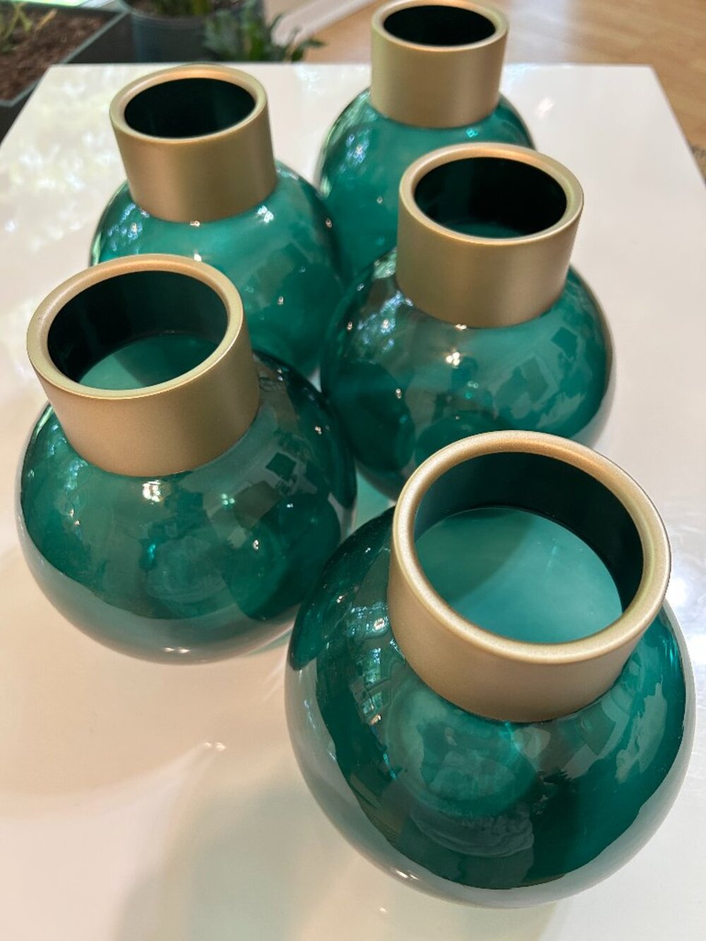 Green Glass Globe Candle Holder